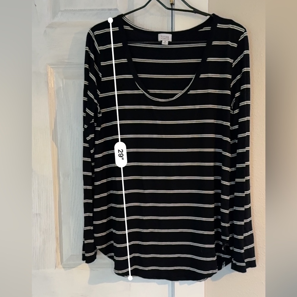 NWOT Peyton Jensen Black and White Striped Modal Soft Long sleeve Top